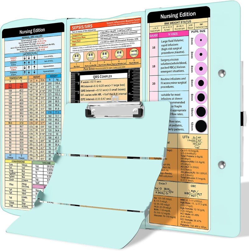 Trustnice Nursing Clipboard Foldable Clipboard Medical: Edition Cheat Sheets Aluminum 3 Layers Foldable Clipboards Nursing Pocket Size Profile Clip Nurse Clipboards Notepad for Nurses Students and Doctors - Image 1